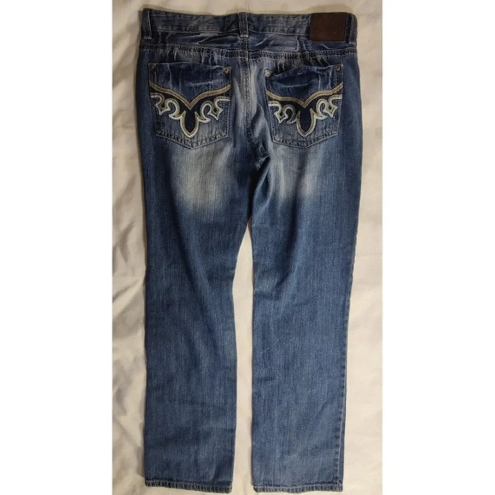 Embellished Pockets Distressed Denim Blue‎ Relaxed Fit western BB BLACK Jean